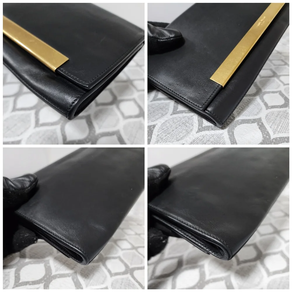 YVES SAINT LAURENT Smooth Calfskin Leather Lutetia Flap Clutch Bag Black - Picture 11 of 12